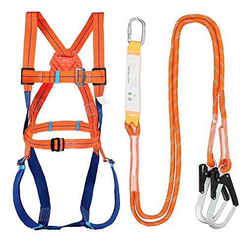 Full Body Safety Harness Tool Fall Protection with 5D-Rings and Waist Belt,Universal Personal Protective Equipment (A)