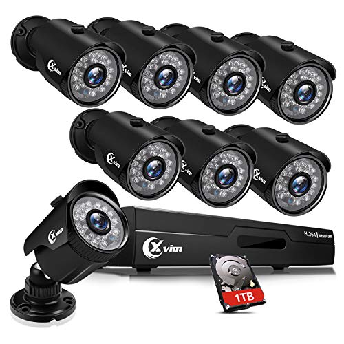 XVIM 8CH 1080P Security Camera System Outdoor with 1TB Hard Drive Pre-Install CCTV Recorder 8pcs HD 1920TVL Outdoor Home Security Surveillance Cameras Night Vision Easy Remote Access Motion Alert