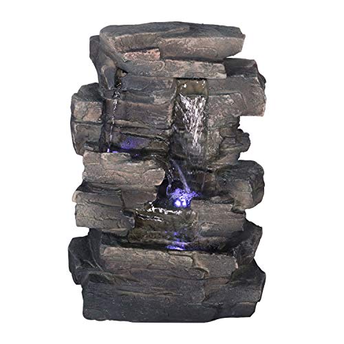 Alpine Corporation WIN220 Waterfall Tabletop Fountain w/White LED Light, 13 Inch Tall, Gray