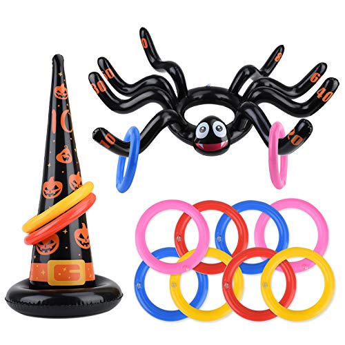 balnore 10 Pack Huge Inflatable Spider Witch Hat Ring Toss Game for Kids Adults Halloween Party Favor Game Toys Outdoor Activities Game Spider.