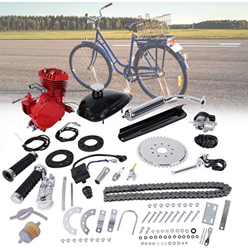 80CC Bicycle Engine Kit, Motorized Bike 2-Stroke, Petrol Gas Engine Kit, Super Fuel-efficient for 24',26' and 28' Bikes (Red)