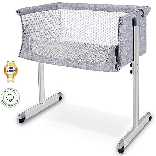 Baby Bassinet, Baby Bedside Sleeper, Newborn Baby Crib, w/Detachable & Washable Mattress, Easy Folding Movable Cradle for Newborn Infants, Bed Height Adjustable, Breathable Mesh (Dark Grey)