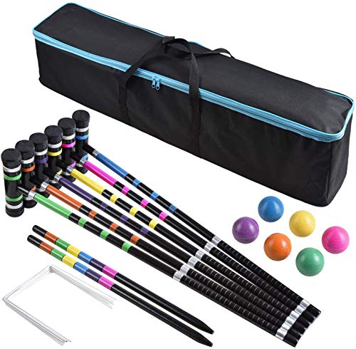 DealKits [6 Players] Croquet Set for Families with Carrying Bag for Yard Outdoor Lawn Backyard Games for Kids Adults All Ages, 35 Inches