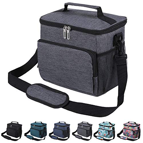 Insulated Lunch Bag for Women Men Adult, Leakproof Lunch Box for Office Work School Cooler Tote Bag with Adjustable Shoulder Strap for Kids, Dark Gray