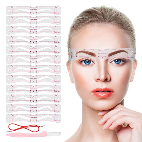 Eyebrow Stencils,12PCS Eyebrow Shaper Kit,Reusable Eyebrow Template With Strap and Eyebrow Razor,3 Minutes Eyebrow Makeup Tools For A Variety of Face