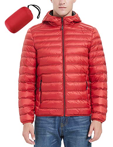 Royal Matrix Men's Hooded Packable Down Jacket Lightweight Warm Winter Puffer Coat (Brick Red, L)