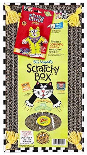 Petmate FATCAT Big Mama's Scratchy Box Cardboard Cat Scratcher, Catnip Toy Included