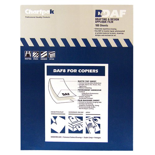 Chartpak, CHADAF8, 1.5 mil Applique Drafting Film, 100 / Box, Clear