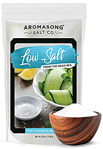 AROMASONG Diamond LOW SODIUM Sea salt 2.43 LBS, 68% Less Sodium, Fine Grain, Combination of Dead sea potassium chloride & Dead sea salt Used as Table salt Substitute for Low Sodium Diet