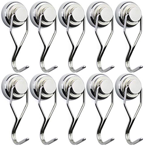 BAVITE Swivel Swing Magnetic Hook New Upgraded, Mikede Refrigerator Magnetic Hooks ,Strong Neodymium Magnet Hook, Perfect for Refrigerator and Other Magnetic Surfaces,Pack of 10, Silver (NG25-10P)