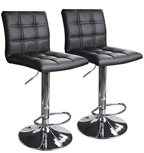 Modern Square PU Leather Adjustable Bar Stools with Back,Set of 2,Counter Height Swivel Stool by Leopard (Black)