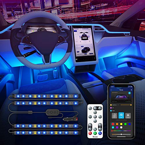 Govee Interior Car Lights, Upgrade Car LED Strip Light 2-in-1 Design with APP and Remote 48 LEDs Lighting Kits Sync to Music, RGB Under Dash Car Lighting with Car Charger, DC 12V