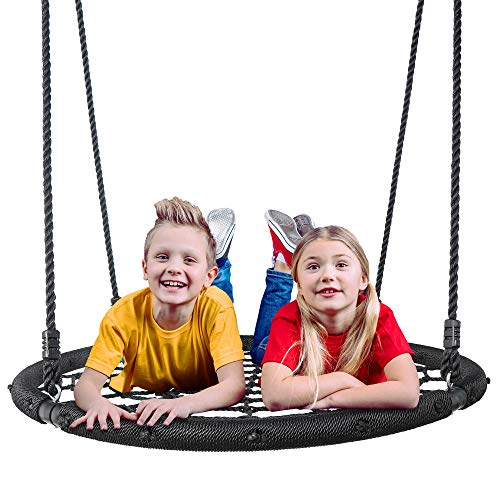 SUPER DEAL Largest 48' Web Tree Swing Set - Extra Large Platform - 360 Rotate°- Adjustable Hanging Ropes - Attaches to Trees or Existing Swing Sets - for Multiple Kids or Adult