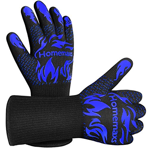 Homemaxs BBQ Gloves 1472℉ Extreme Heat Resistant Grill Gloves, Food Grade Kitchen Oven Mitts, Silicone Non-Slip Cooking Gloves for Barbecue, Cooking, Baking, Welding, Cutting, 14 Inch