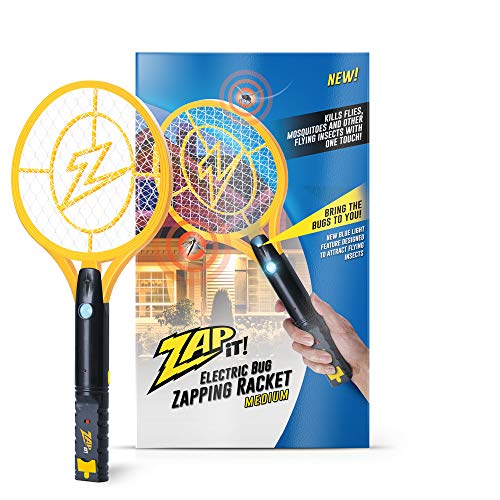 ZAP IT! Bug Zapper - Rechargeable Mosquito, Fly Killer and Bug Zapper Racket with Blue Light Attractant (Medium)