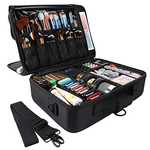 GZCZ 3 Layers Large Capacity Travel Professional Makeup Train Case Cosmetic Brush Organizer Portable Artist Storage bag 16.5 inches with Adjustable Dividers and shoulder strap for Make up Accessories