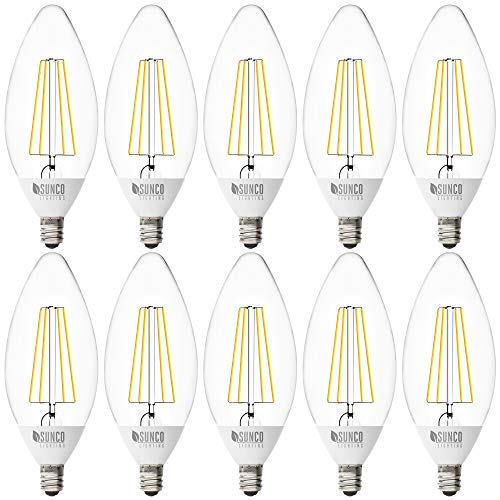 Sunco Lighting 10 Pack B11 LED Candelabra Bulb, Dusk-to-Dawn, 5W=40W, 2700K Soft White, Filament, 500 LM, E12 Base, Outdoor Decorative Light for Sconces - UL