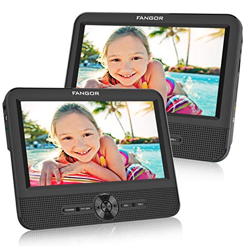 FANGOR 7.5 Dual Screen DVD Player for Car Portable CD Players with 5 Hours Rechargeble Battery, Free Regions, Last Memory, USB/SD Card Reader, AV Out&in ( 1 Player + 1 Screen)