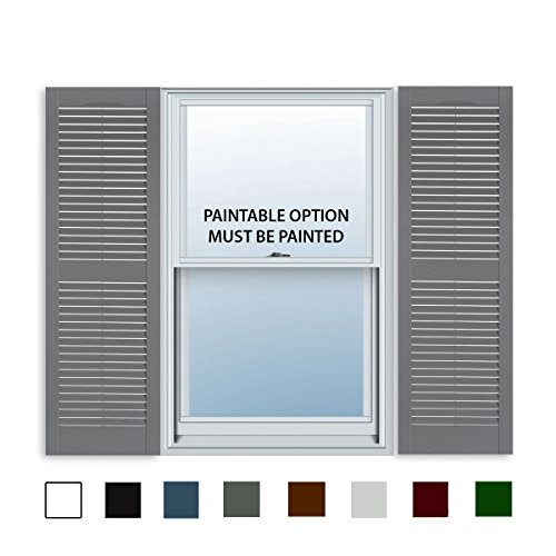 15 Inch x 67 Inch Standard Louver Exterior Vinyl Window Shutters, Paintable (Pair)