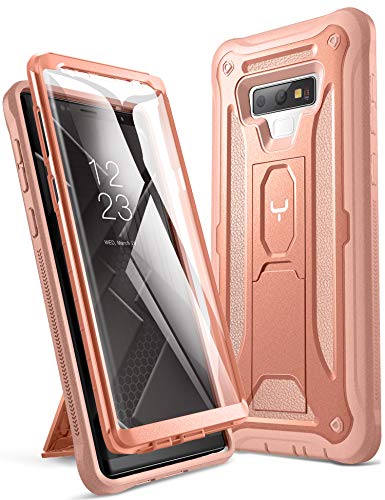 YOUMAKER Kickstand Case for Galaxy Note 9, Full Body with Built-in Screen Protector Heavy Duty Protection Shockproof Rugged Cover for Samsung Galaxy Note 9 (2018) 6.4 Inch - Rose Gold/Pink