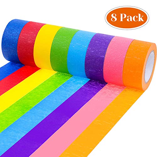 Colored Making Tape, Cridoz 8 Rolls Colored Painters Tape for Arts & Crafts, Labeling, Color Coding, Kids DIY Art Supplies, Home Decoration, Office Supplies, 8 Rainbow Colors, 1 Inch x 15 Yards/Roll