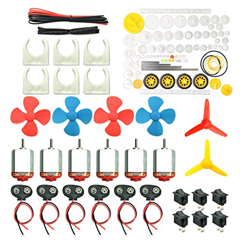 6 Set DC Motors Kit, Mini Electric Hobby Motor 3V -12V 25000 RPM Strong Magnetic with 86Pcs Plastic Gears, 9V Battery Clip Connector,Boat Rocker Switch,Shaft Propeller for DIY Science Projects