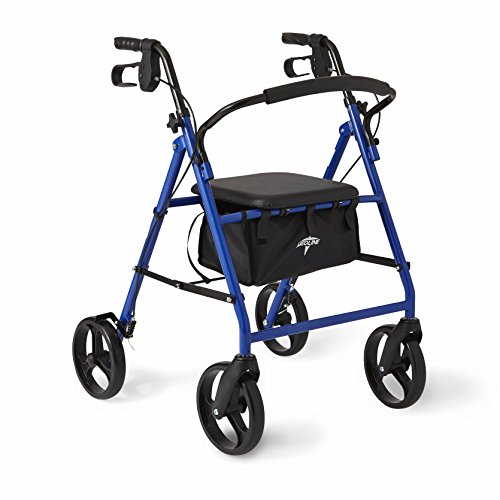 Medline Standard Steel Folding Rollator Adult Walker with 8' Wheels, Blue