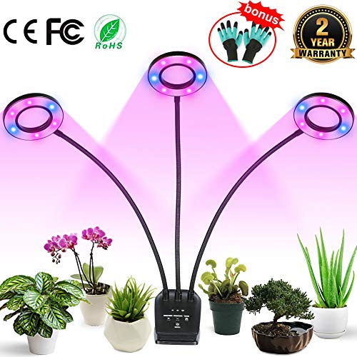 Professional Grow Light, Full Spectrum LED Plant Light for Indoor Plants, 4/8/12H Auto ON/Off Timer, 8 Dimmable 36W Triple Heads Growing Lamp for Garden Seeds Herbs Succulents Orchids Hydroponics