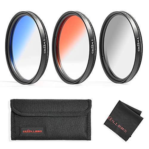 GREEN.L Color Filter Set 62mm Graduated Gray Orange Blue Filter Slim Adjustable Filter with Filter Pouch Cleaning Coth