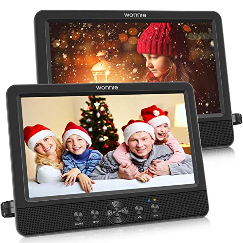 WONNIE 10.5' Dual Screen DVD Player Portable CD Players for Car with Two Mounting Bracket, 5-Hour Rechargeable Battery, Play a Same or Two Different Movies (2 X DVD Players)