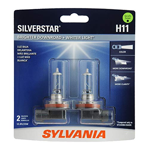 SYLVANIA - H11 SilverStar - High Performance Halogen Headlight Bulb, High Beam, Low Beam and Fog Replacement Bulb, Brighter Downroad with Whiter Light (Contains 2 Bulbs)