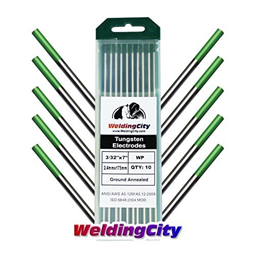 WeldingCity 10-pk Premium TIG Welding Tungsten Electrode Rod Pure (Green, EWP) 3/32' x 7' | 10-pcs