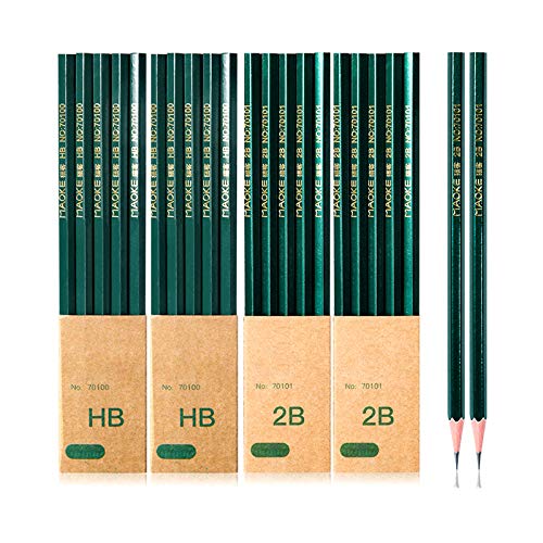 LOANPE 20-Count Wooden Lead Pencils, HB 2B Wood Cased Graphite Pencils, Hexagonal graphite drawing pencil Smooth write for Exams, School, Office, Drawing and Sketching