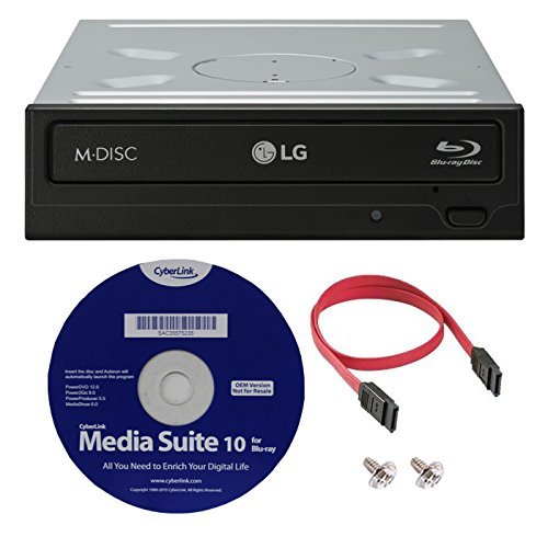LG WH16NS40K 16X Blu-ray BDXL M-DISC DVD CD Internal Writer Drive Bundle with Free Cyberlink Media Suite 10 + SATA Cable