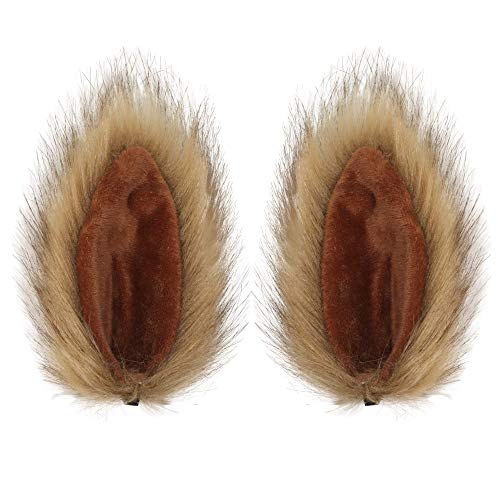 Oversized Fluffy Animal Ears Headband -Colorful Long Fur Ears Hair Clip Headwear - Wolf Fox Squirrel Ears Costume Headband (light brown)