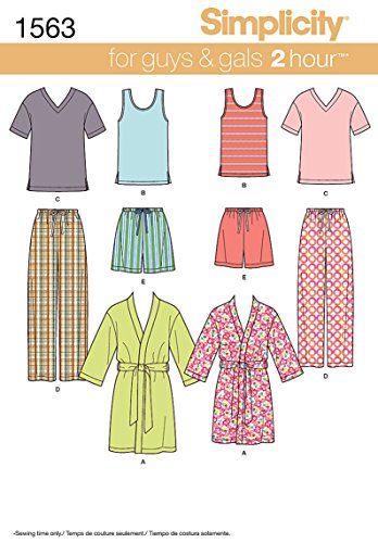 Simplicity 1563 Easy to Sew Teen's, Men's and Women's Pajama Sewing Patterns, Sizes XS-XL