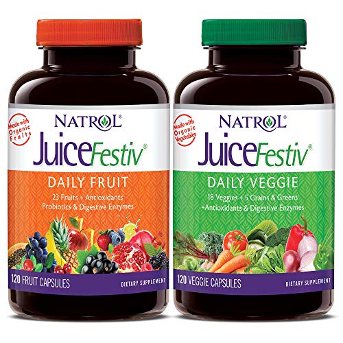 Natrol JuiceFestiv Daily Fruit & Veggie Capsules with Probiotics and Digestive Enzymes 240 Count