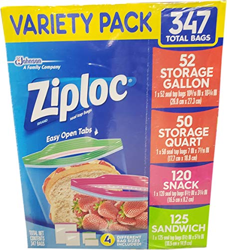 Ziploc Gallon, Quart, Sandwich, and Snack Storage Bags - Variety pack - 347 Total