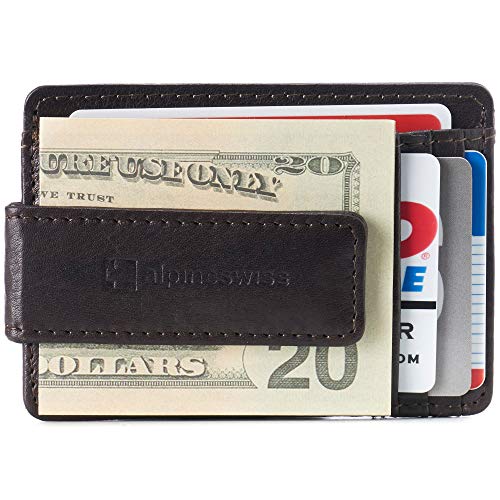 Alpine Swiss Harper Mens RFID Slim Money Clip Front Pocket Wallet Minimalist Leather ID Card Holder Brown