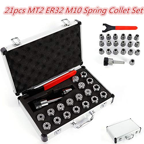 HYYKJ 21pcs ER32 Spring Collet Set Spring Steel Chuck Tool MT2 Shank Wrench Spanner with Box for CNC Workholding Engraving Millling Machine Lathe Tool