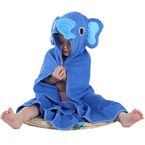MICHLEY Animal Face Hooded Baby Towel Cotton Bathrobe for Boys Girls 0-6 Year Blue