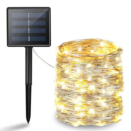 BHCLIGHT Solar String Lights Outdoor, Upgraded 200 LED Waterproof Solar Lights with Bigger Solar Panel, Warm White Solar Fairy Lights Outdoor Decoration for Garden, Yard, Patio, Lawn (Silver Wire)