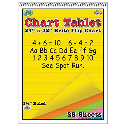Top Notch Teaching TOP3820 Brite Chart Tablet, 1-1/2' Ruled, Assorted Colors, 24' Width, 32' Length, 25 Sheets