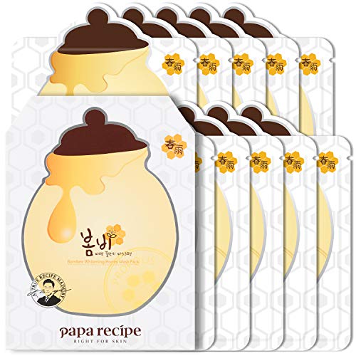 Papa Recipe Bombee Whitening Honey Mask Pack Korean Sheet Mask, Rich Moisturizing Mask 10 sheet