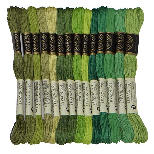 Premium Rainbow Color Embroidery Floss - Cross Stitch Threads - Friendship Bracelets Floss - Crafts Floss - 14 Skeins Per Pack Embroidery Floss, Medium Avocado Green Gradient