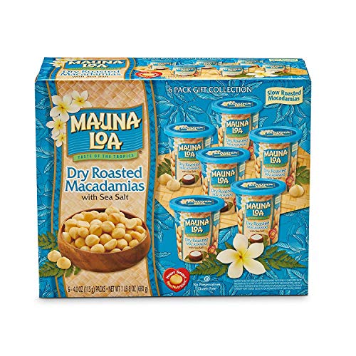 Mauna Loa Dry Roasted Macadamia Nuts with Sea Salt Box Set - 4 oz cans, Pack of 6