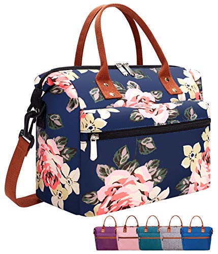 Leakproof Insulated Lunch Tote Bag with Adjustable & Removable Shoulder Strap, Durable Reusable lunch Box Container for Women/Men/Kids/Picnic/Work/School-Peony Blue