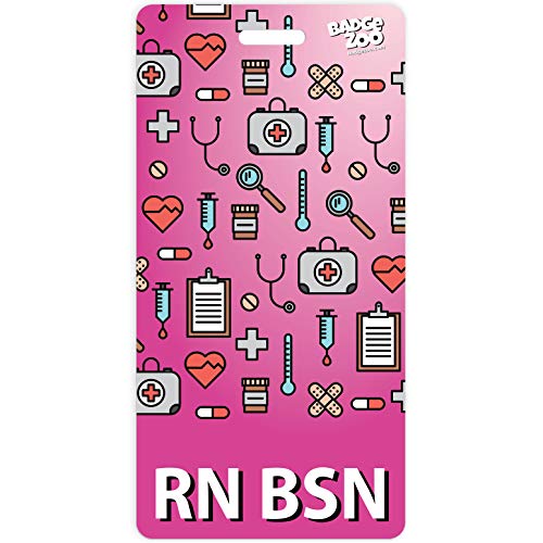 RN BSN Badge Buddy Pink Vertical Heavy Duty Badge Tags Backer Card Double Sided Badge Identification Card - by BadgeZoo