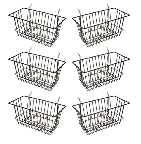 Econoco - Black Multi-Fit Narrow Wire Basket for Slatwall, Pegboard or Gridwall (Set of 6) Metal Semi-Gloss Basket, Black