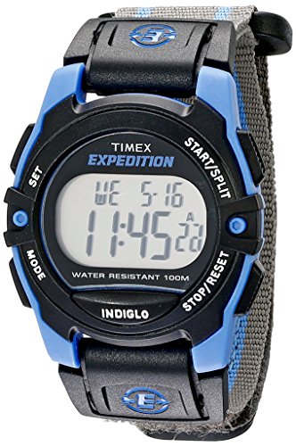 Timex Unisex T49660 Expedition Mid-Size Digital CAT Gray/Blue Stripe Fast Wrap Strap Watch